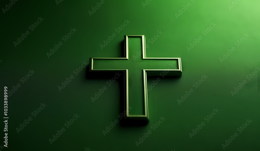Obraz premium A green Christian Cross on a colorful background. AI generated.
