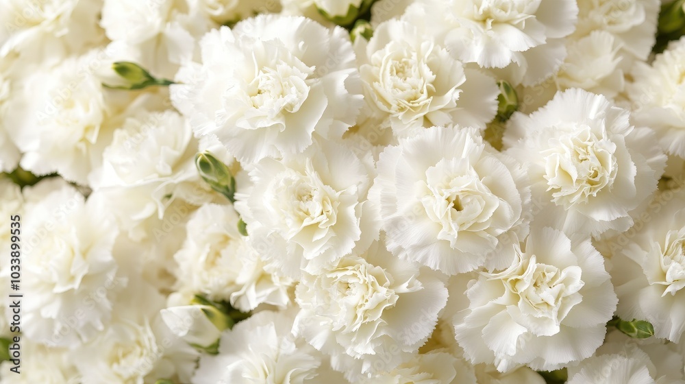 A gentle arrangement of white carnations, symbolizing remembrance and purity, perfect for memorial services or reflective moments A gentle arrangement of white carnations, symbolizing remembrance and purity, perfect for memorial services or reflective moments