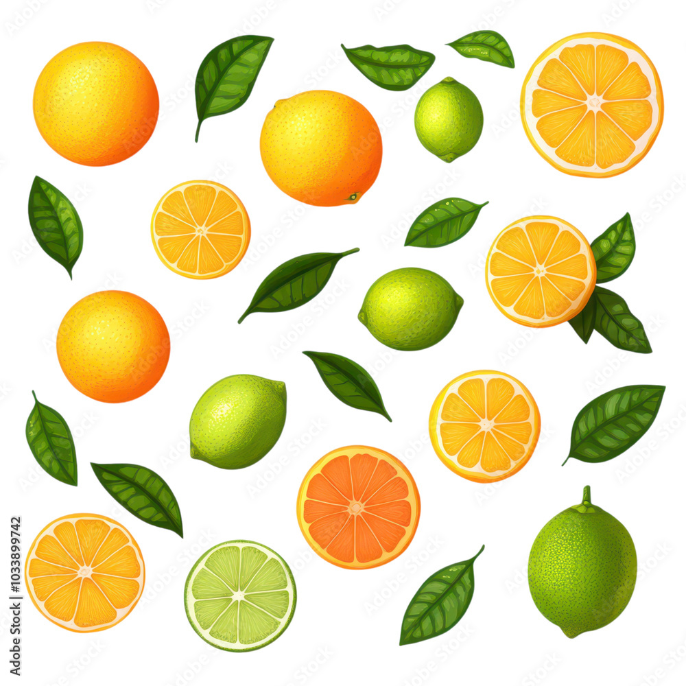 Vibrant Set of Citrus Fruits: Oranges, Lemons, and Limes - Fresh and Zesty Delight for Your Designs Vibrant Set of Citrus Fruits: Oranges, Lemons, and Limes - Fresh and Zesty Delight for Your Designs