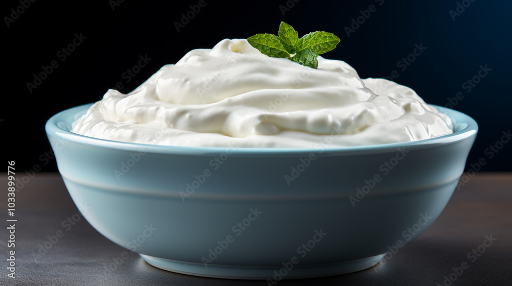 Bowl of tasty sour cream on wooden table Bowl of tasty sour cream on wooden table