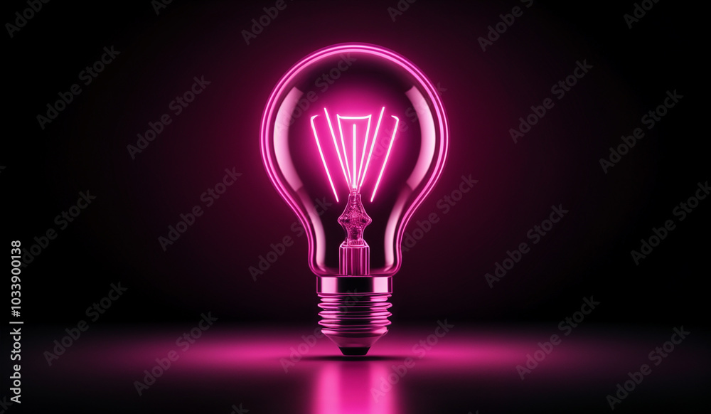 Pink holographic glowing lightbulb with copy space. Pink holographic glowing lightbulb with copy space.