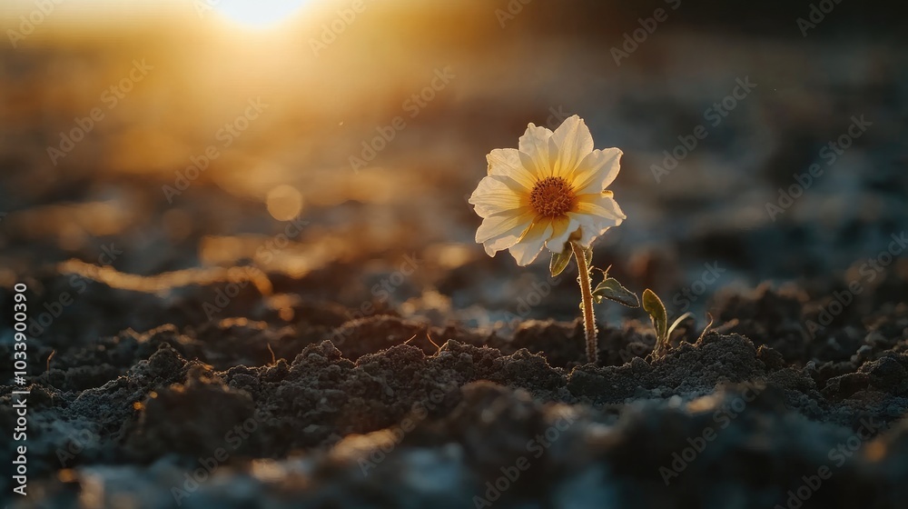 A blooming flower amidst dry soil, symbolizing hope, perseverance, and emotional strength through difficult times