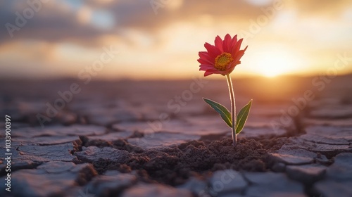 A blooming flower amidst dry soil, symbolizing hope, perseverance, and emotional strength through difficult times