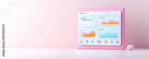 Digital marketing dashboard, data analytics with charts, 3D illustration