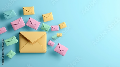 Email marketing concept, inbox with promotional emails, 3D illustration