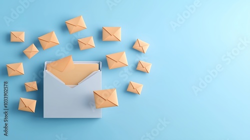 Email marketing concept, inbox with promotional emails, 3D illustration