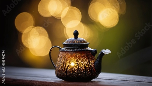 vintage lantern in the night on blurred colorful background