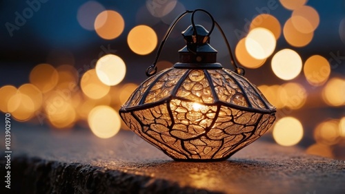 vintage lantern in the night on blurred colorful background