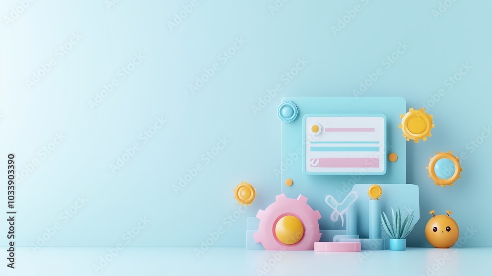 Marketing automation, workflow with bots and tools, 3D illustration Marketing automation, workflow with bots and tools, 3D illustration