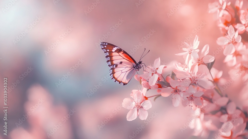 Butterfly on a Branch of Cherry Blossoms Butterfly on a Branch of Cherry Blossoms