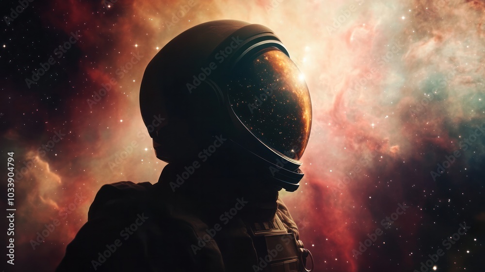 captivating view of an astronaut silhouette against a backdrop of a massive, captivating view of an astronaut silhouette against a backdrop of a massive,