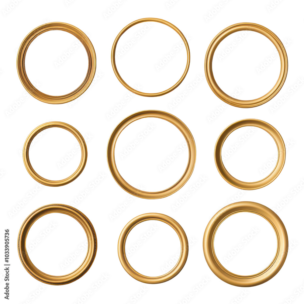 Elegant Set of Smooth Polished Golden Frames in Modern Round Shapes for Stylish Decor and Design Elegant Set of Smooth Polished Golden Frames in Modern Round Shapes for Stylish Decor and Design
