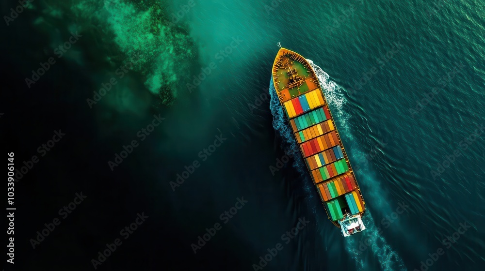 aerial view of a vibrant container cargo ship navigating through azure waters, captured in a dynamic composition that showcases the scale of maritime logistics against the backdrop of the sea aerial view of a vibrant container cargo ship navigating through azure waters, captured in a dynamic composition that showcases the scale of maritime logistics against the backdrop of the sea