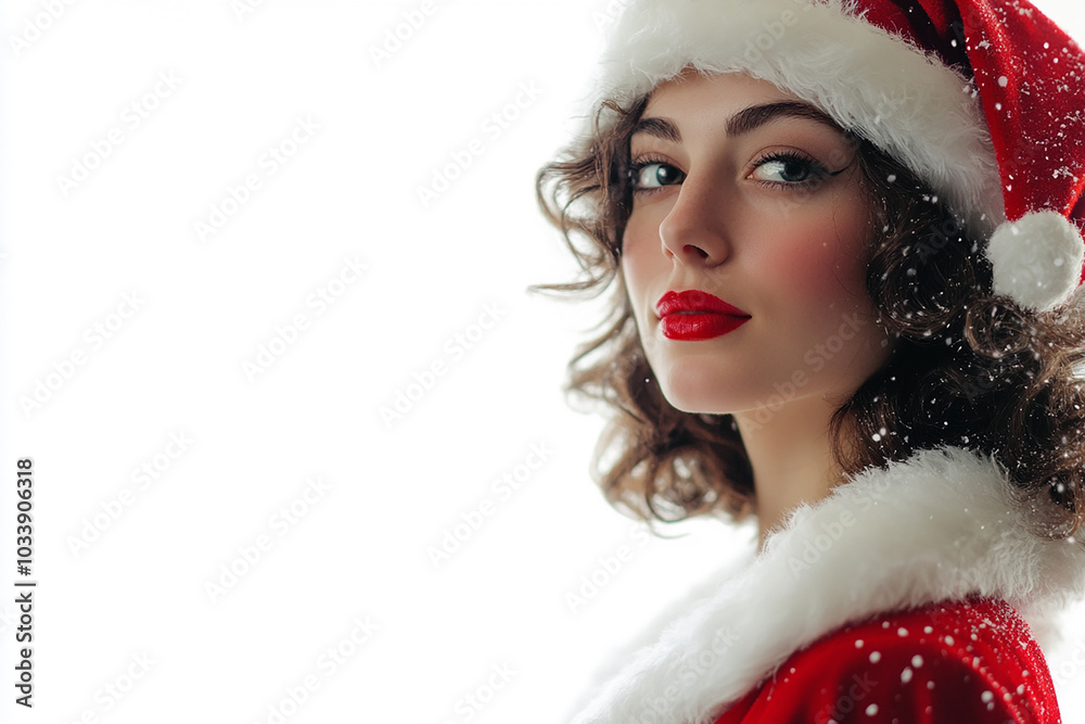 Beautiful girl in Christmas outfit on white background Beautiful girl in Christmas outfit on white background
