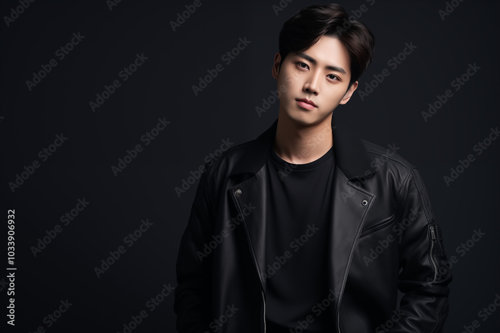 A striking portrait of a handsome Korean man with soft, tousled fringes, wearing a high-fashion coat.fringes sweeping across his forehead, glowing skin, and soft brown eyes. A striking portrait of a handsome Korean man with soft, tousled fringes, wearing a high-fashion coat.fringes sweeping across his forehead, glowing skin, and soft brown eyes.