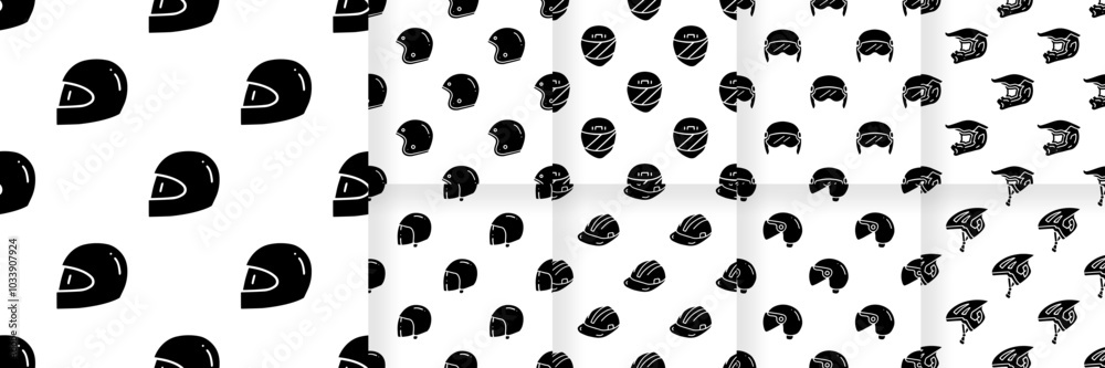 Collection of Helmet cartoon silhouette seamless pattern, Vector. Collection of Helmet cartoon silhouette seamless pattern, Vector.