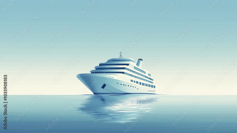 Cruise ship, sailing across a flat, calm sea. Vector illustration. Cruise ship, sailing across a flat, calm sea. Vector illustration.