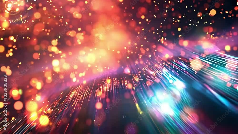 Vibrant fiber optic cables radiate against a dark backdrop, enhanced by bokeh effects, symbolizing digital technology, big data, and connectivity Vibrant fiber optic cables radiate against a dark backdrop, enhanced by bokeh effects, symbolizing digital technology, big data, and connectivity