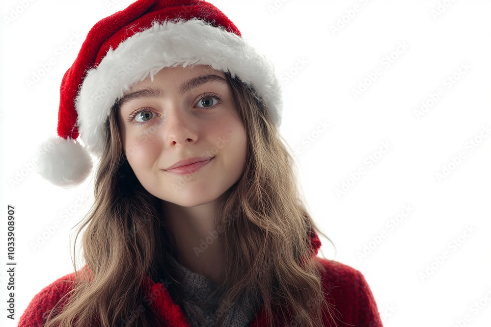 Beautiful girl in Christmas outfit on white background Beautiful girl in Christmas outfit on white background