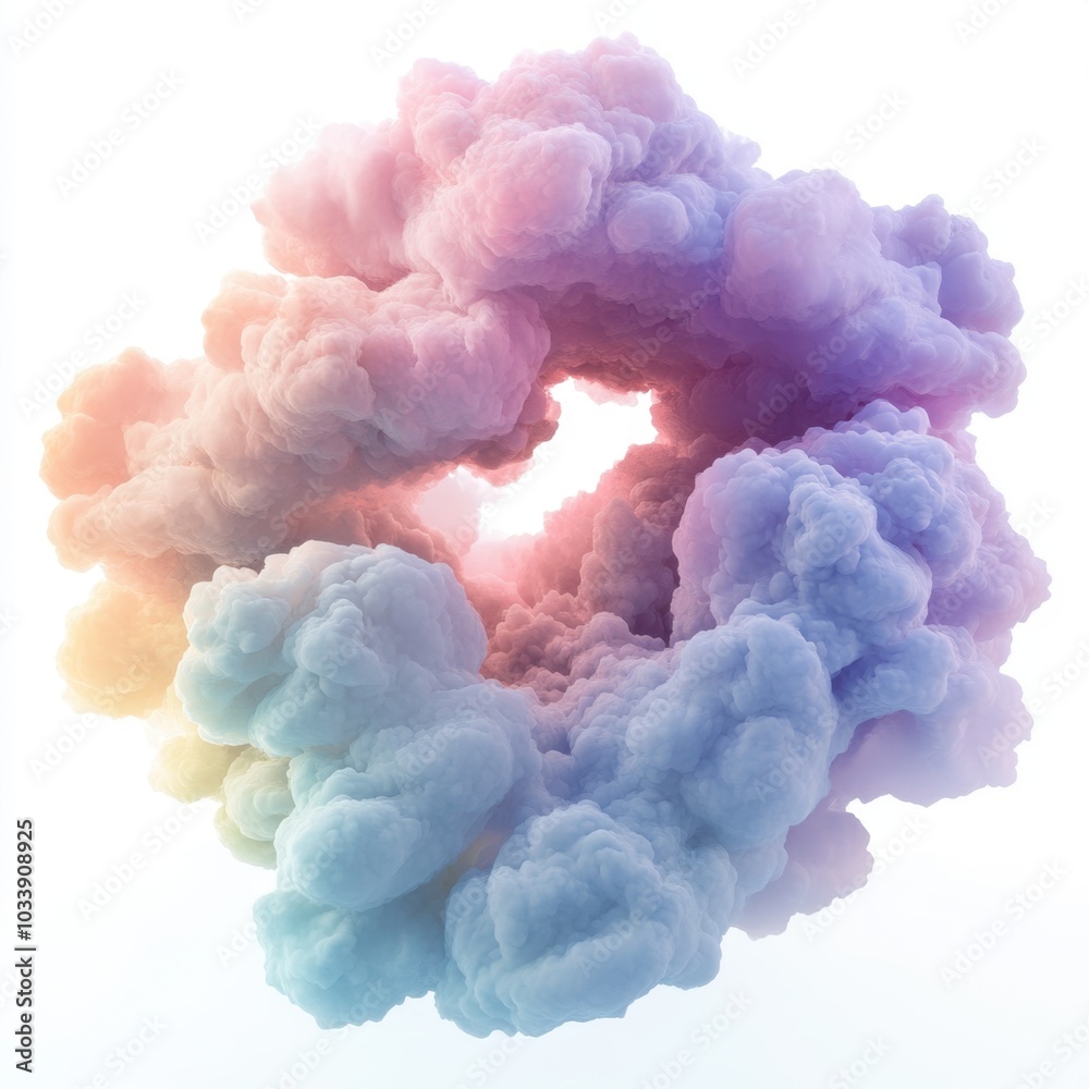 Ethereal Pastel Cloudscape in 3D Rendering on White Background Ethereal Pastel Cloudscape in 3D Rendering on White Background