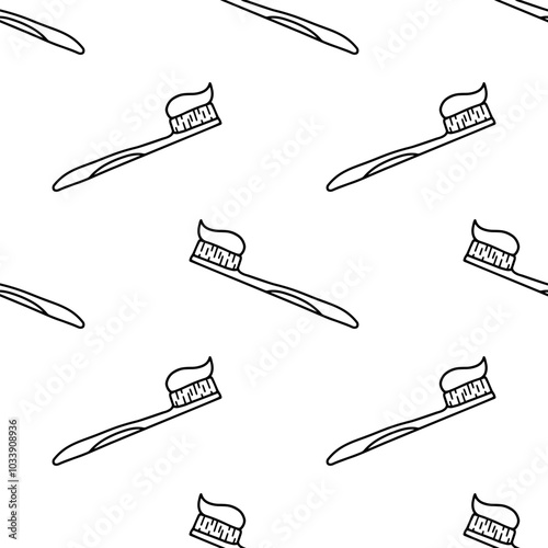 Toothbrush cartoon doodle seamless pattern, Vector.