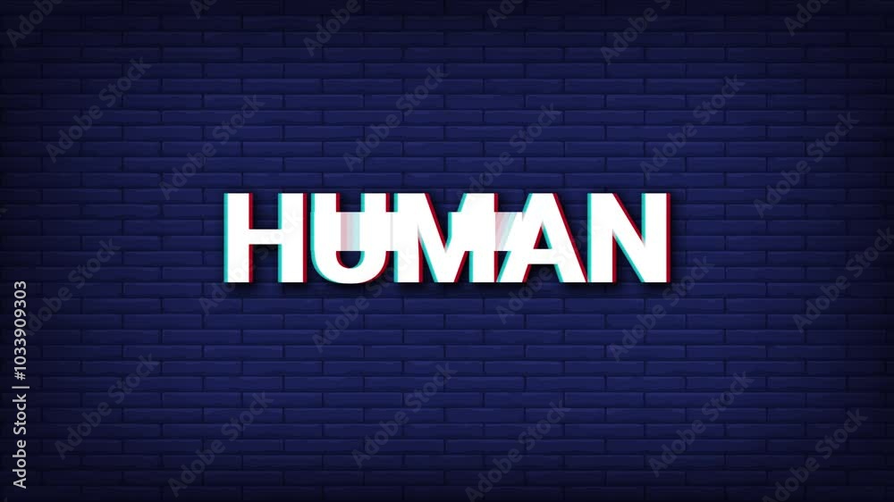 Human text effect animation vedio glitch motion vedio on blue abstract background Human text effect animation vedio glitch motion vedio on blue abstract background