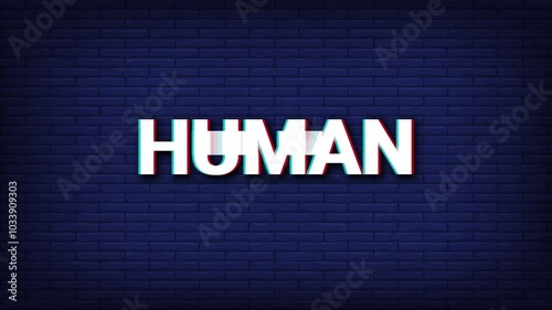 Human text effect animation vedio glitch motion vedio on blue abstract background