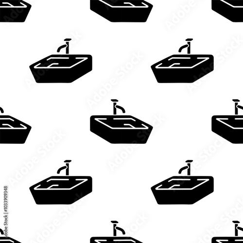 Wash basin silhouette cartoon seamless pattern, Vector.