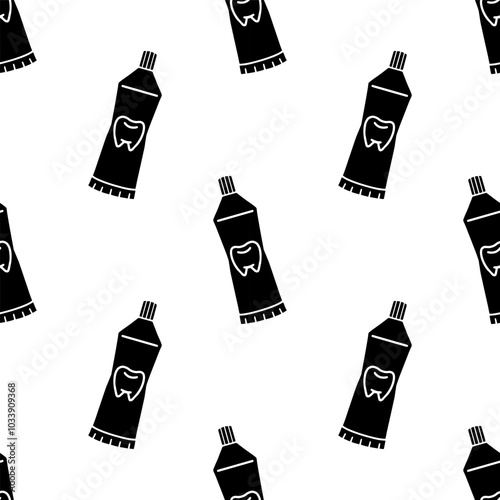 Toothpaste silhouette cartoon seamless pattern, Vector.