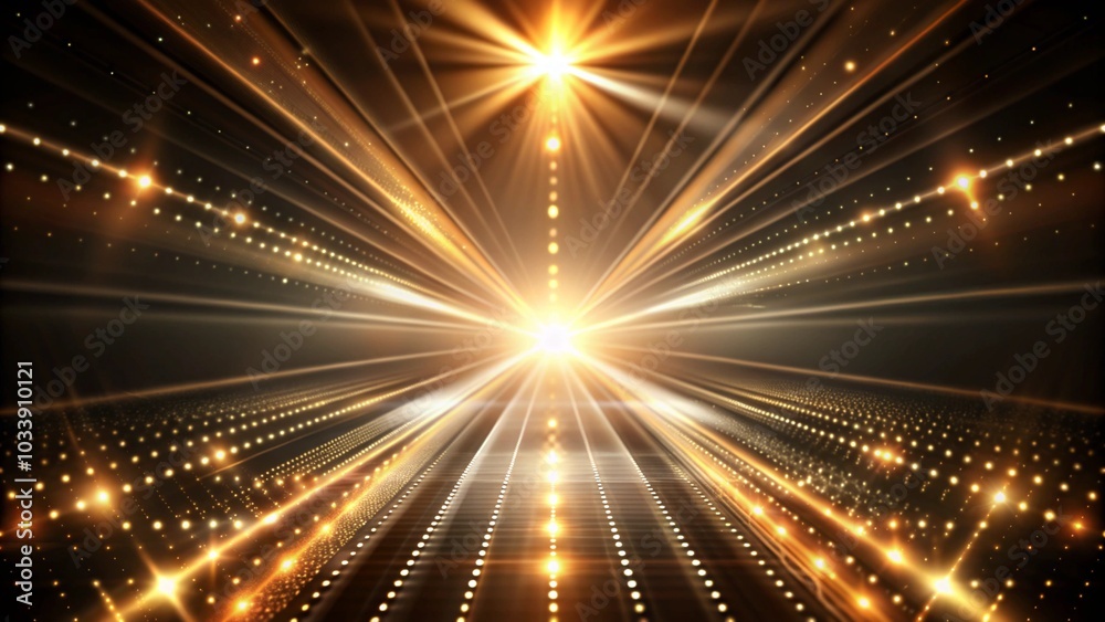 Fototapeta premium Abstract elegant gold curve glowing with lighting effect sparkle on black background. Template premium award design. Luxury background with golden line decoration and light rays affect element 