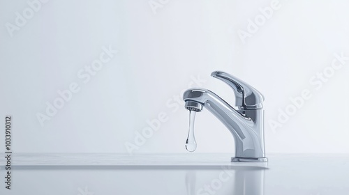 Close-Up of a Faucet with a Water Drop, Isolated on a Blank White Background