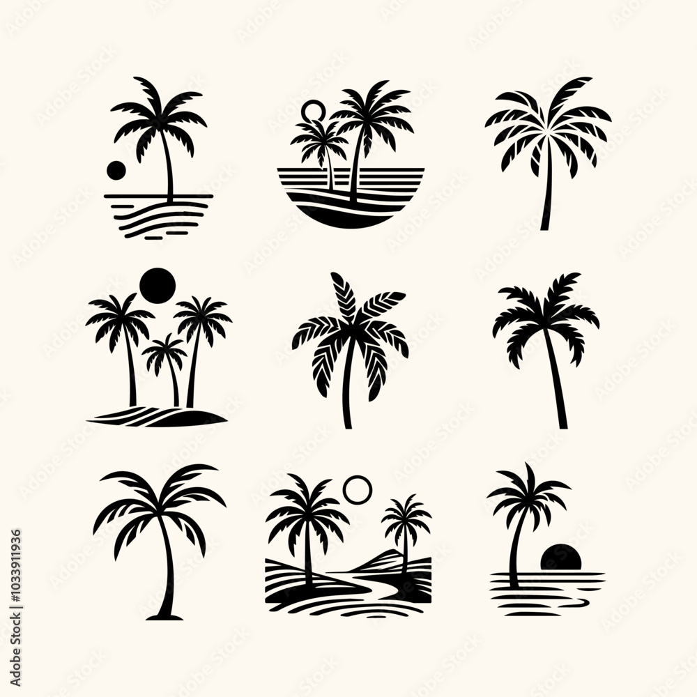 Fototapeta premium Palm Tree Icon Set