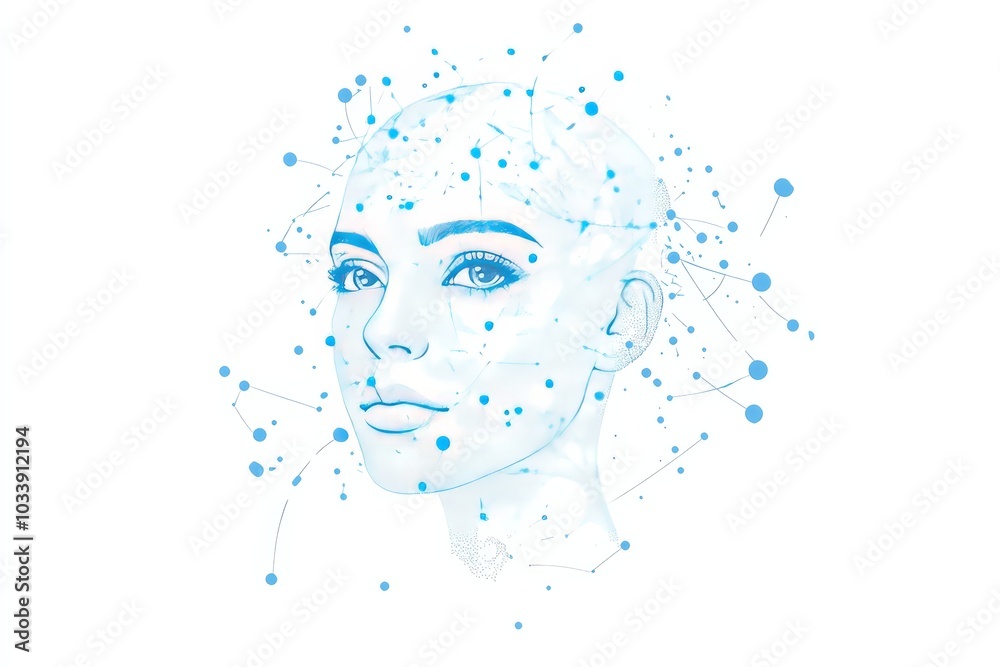 abstract human face with connected dots abstract human face with connected dots