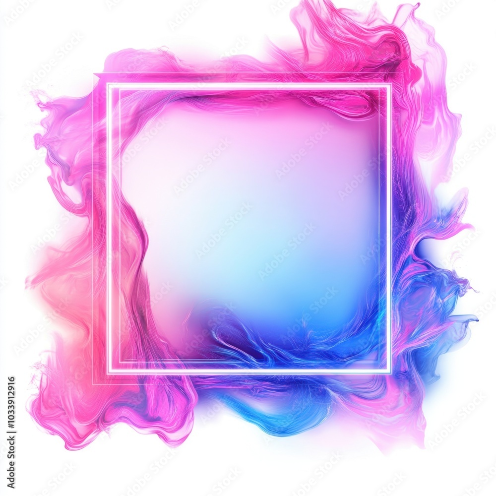 Glowing Neon Electric Square Frame in Pink, Purple, and Blue Gradient Colors on White Background for Futuristic Design Glowing Neon Electric Square Frame in Pink, Purple, and Blue Gradient Colors on White Background for Futuristic Design