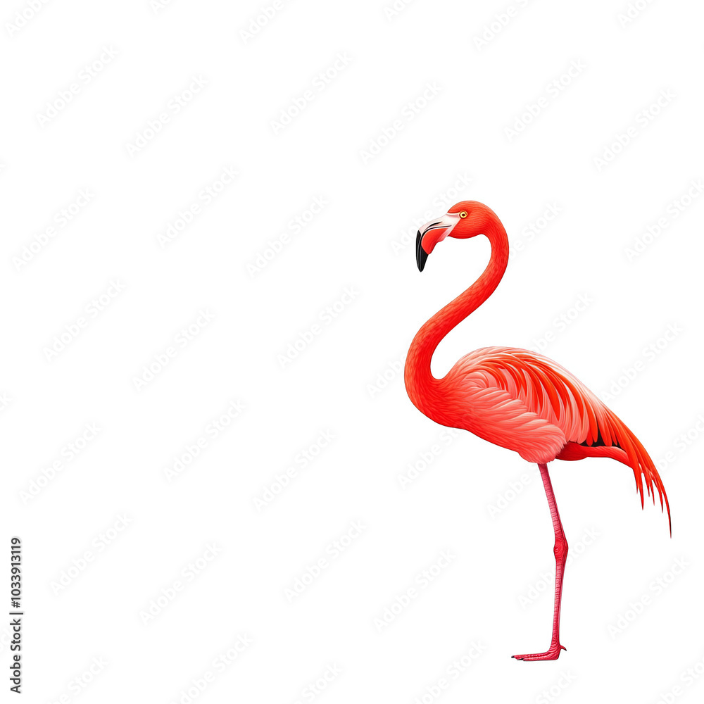 Obraz premium Flamingo standing gracefully on a white isolated background.