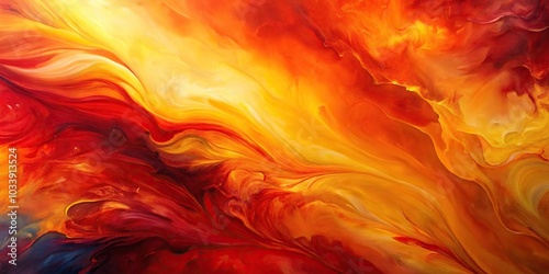 abstract painting featuring red, yellow, and orange colors