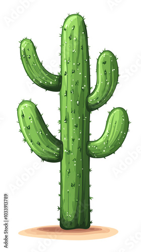 Tall cactus with multiple arms on a white isolated background transparent background
