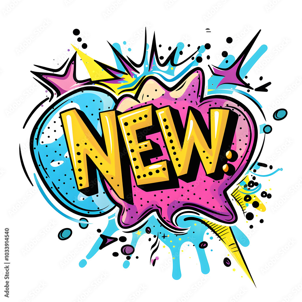 Obraz premium Comic speech bubble with expression text NEW, comic bomb boom elements, Comic text sound effects