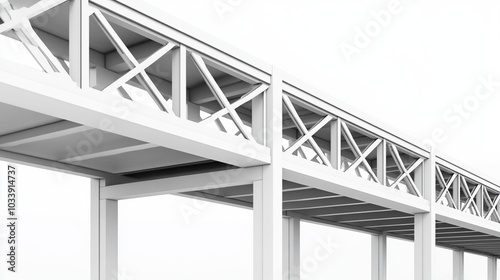 Modern bridge structure with geometric design elements against a white background. photo