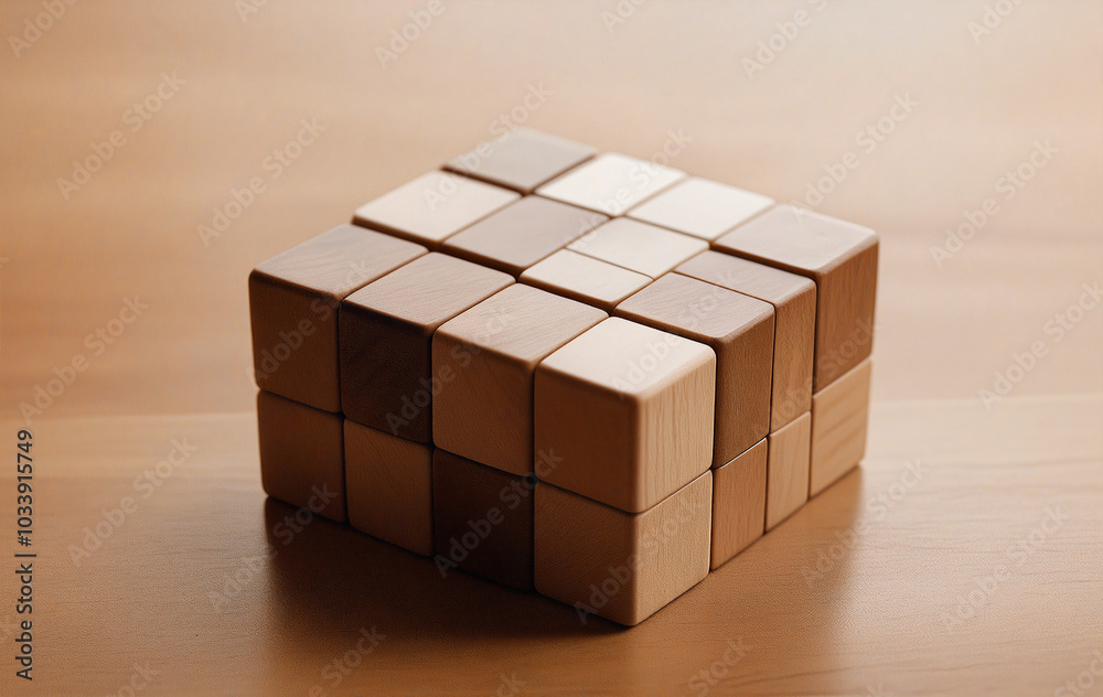 Obraz premium Wooden cubes forming a larger cube on desk