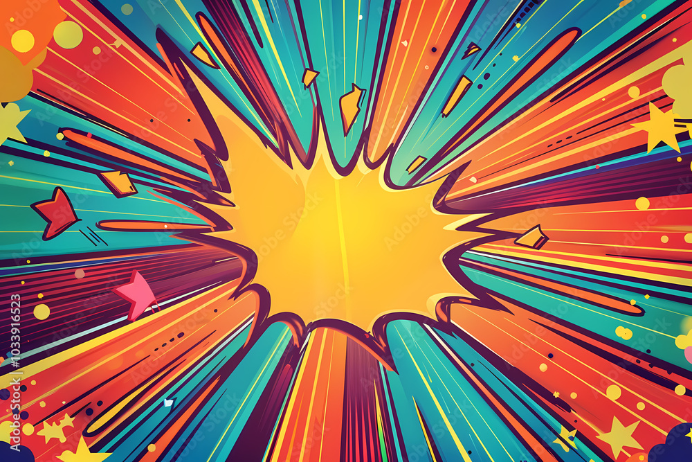 Fototapeta premium A vibrant comic book explosion graphic featuring bold colors and dynamic lines, perfect for adding energy to any design.