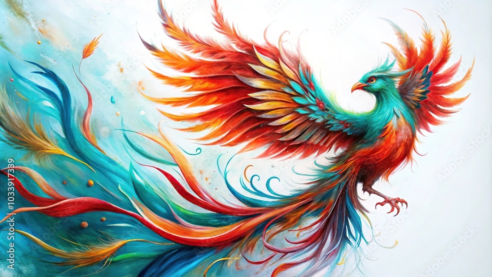 Abstract painting of a phoenix on white background Abstract painting of a phoenix on white background