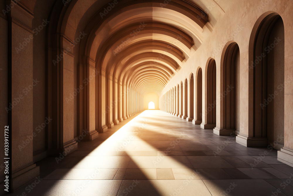 Serene Arched Corridor with Sunlight Serene Arched Corridor with Sunlight