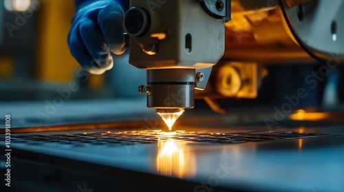 factory worker using a laser cutter to create precise shapes