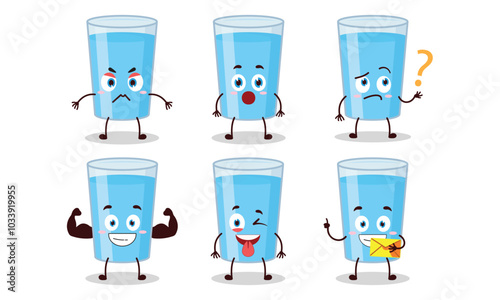 funny water in glass cartoon with different expressions character vector illustration