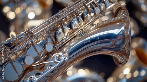 shiny silver saxophone with a smooth, polished surface