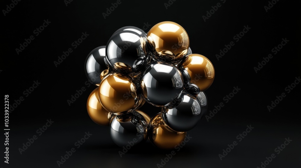 Shimmering Metallic Spheres in Futuristic 3D Formation Shimmering Metallic Spheres in Futuristic 3D Formation