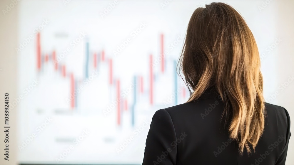 Woman Looking at Financial Chart Data Woman Looking at Financial Chart Data