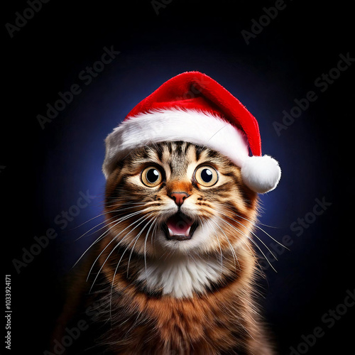 A cute cat wear santa hat