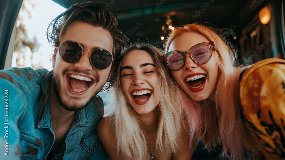 happy friends communicate via video call happy friends communicate via video call